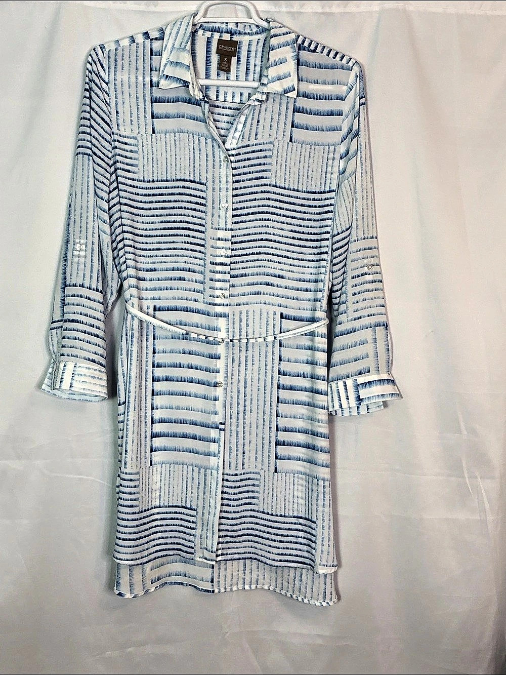 Chico's Striped Shirt Dress in Blue & White Size 3 (XL)